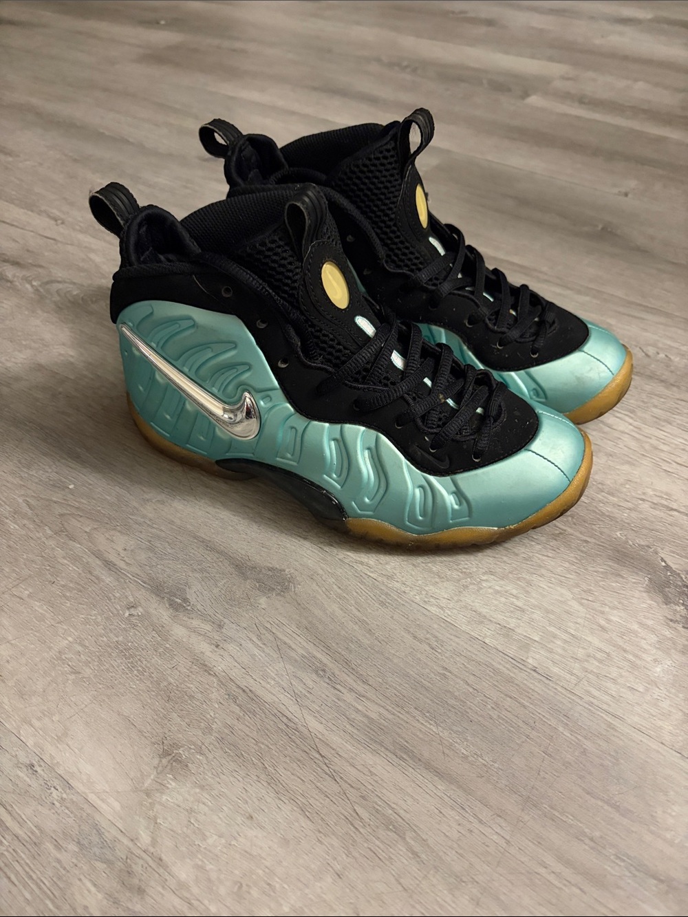 Nike Kids Foamposite Sneakers in Teal, Black & Gold